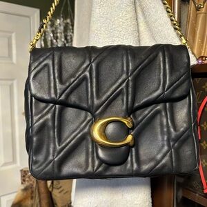 Coach Black Quilted Shoulder Bag with Gold Accents